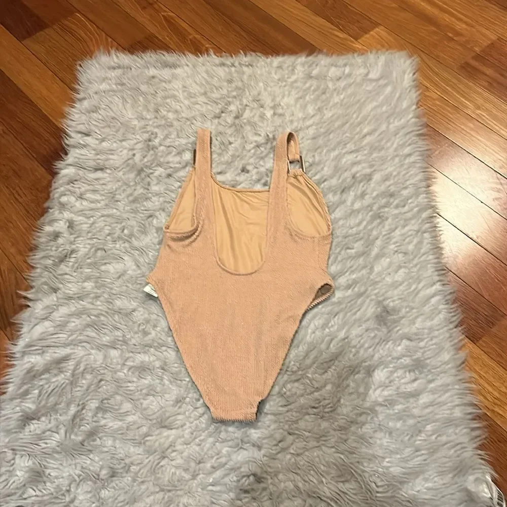 NWT aerie one‎ piece cheekiest tan shimmer ribbed swimsuit